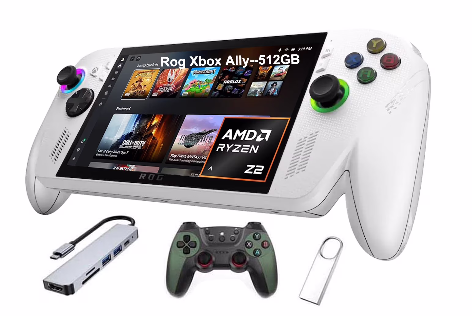 ASUS ROG Xbox Ally 7" FHD Gaming Handheld Console, 120Hz IPS LED Touch Screen, AMD Ryzen Z2 A Processor, 16GB with 512GB SSD, Windows 11, with 5ave 3-in-1 Kit