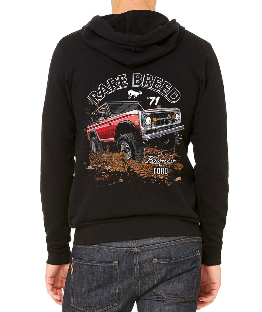 Men's Ford Bronco Rare Breed C9 Black Fleece Zipper Hoodie Medium Black