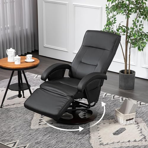 Swivel Recliner Chairs - Small Leather Recliner Reclining Chairs for Adults Living Room Swivel Chair with Adjustable Footrest & 360° Rotation Wooden Base Chair Recliner Sofas for Living Room (Gray)