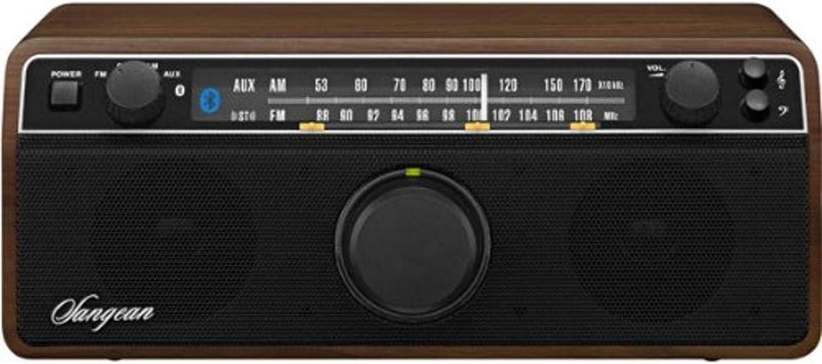 Sangean WR-12BT AM/FM/Bluetooth/AUX-In Stereo Analog Wooden Cabinet Radio (Dark Walnut)