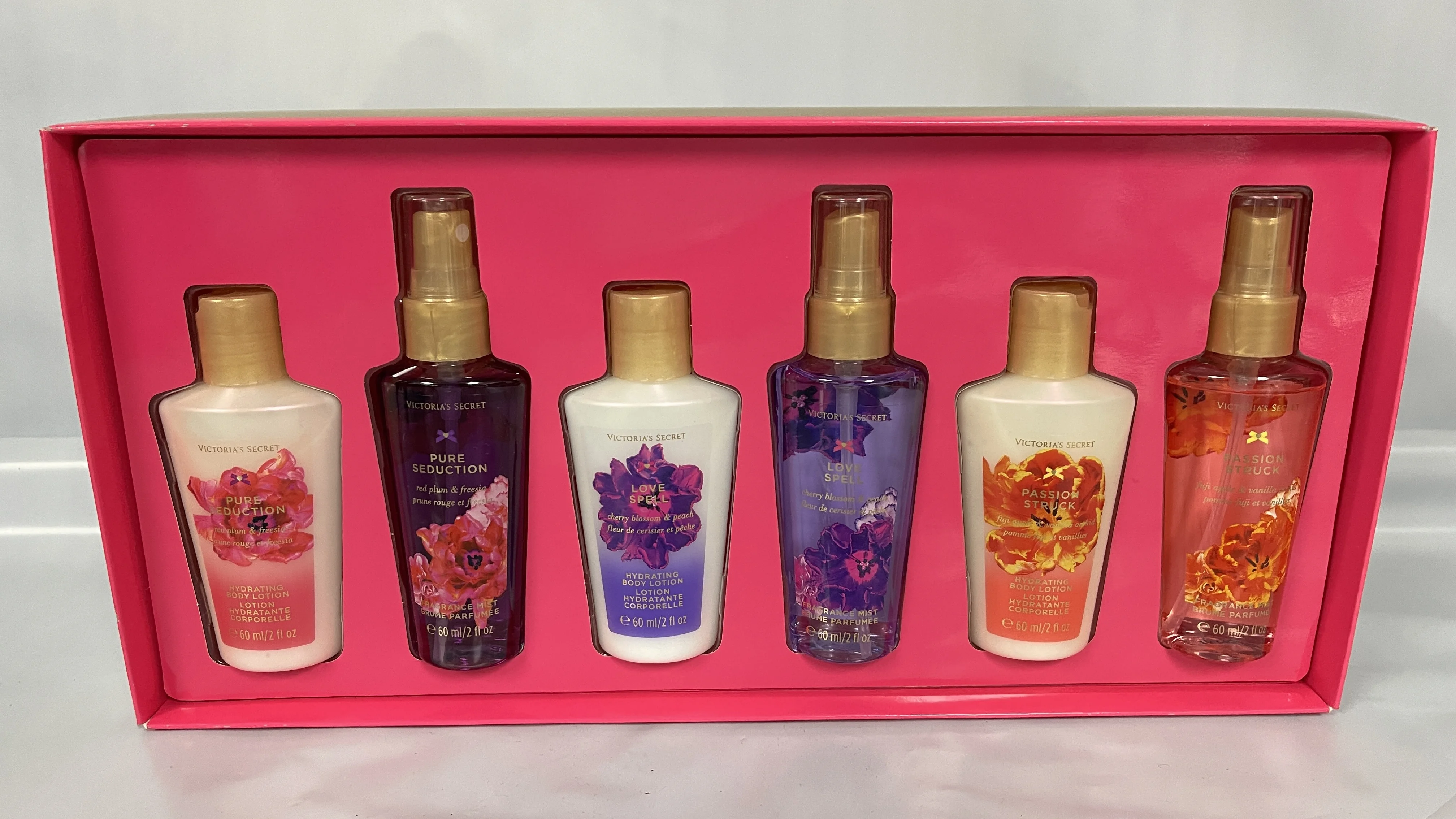 Victoria's Secret 6 Piece Fragrance Mist And Lotion Set, Pure Seduction, Love Spell, Passion Struck Hydrating Lotion Limited Edition