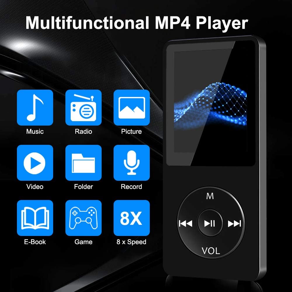 MP3 Player with Bluetooth Portable Music Player with HD Speaker,32GB Large Storage Player Supports Photos/Video Play/FM Radio/Voice Recorder/E-Book Reader,1.8