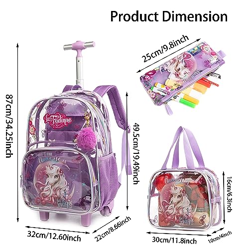Clear Rolling Backpack Kids Wheeled School Bookbag for Boys and Girls (Dinosaur)