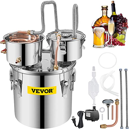 VEVOR Alcohol Still Water Alcohol Distiller Copper Tube with Circulating Pump Home Brewing Kit Build-in Thermometer for DIY Whisky Wine Brandy, Stainless Steel, 3 Pots
