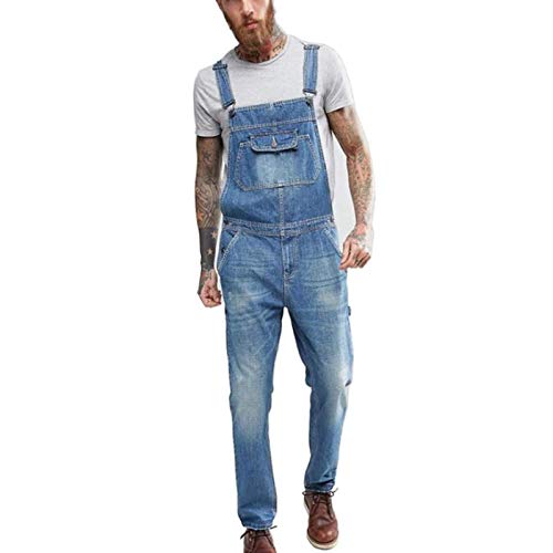 QJBMEI Men's Denim Bib Overalls Fashion Slim One-Piece Jeans