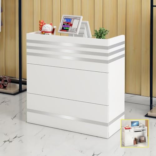 Modern Reception Desk, Small Salon Reception Desk With Counter, Retail Checkout Reception Counter, Simple Cashier Desk For Beauty Salon, Supermarket, Convenience Store ,Clothing Store ,Milk Tea Shop,