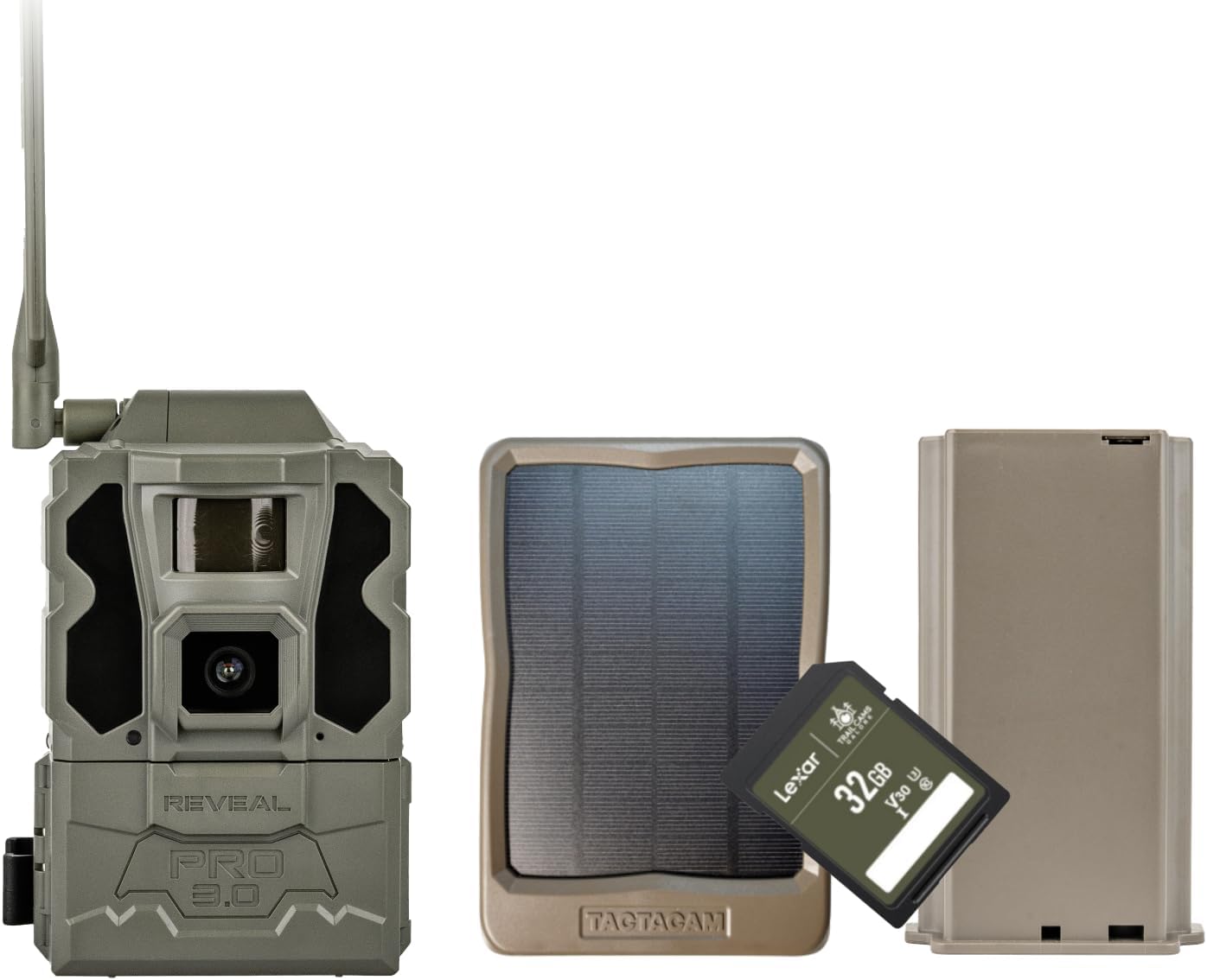 TACTACAM Reveal Pro 3.0 Cellular Trail Camera - Multi-Cellular Network, No-Glow IR, Wi-Fi Enabled, HD Photos & 1080p Videos, Long Battery Life + Solar Panel, Lipo Lithium Battery Pack, & 32GB SD Card