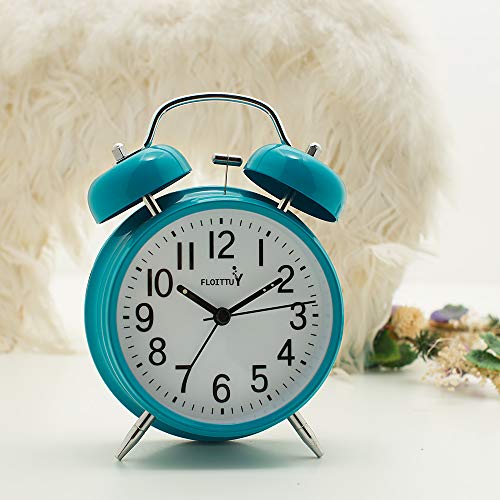 {Loud Alarm for Deep Sleepers) 4'' Twin Bell Alarm Clock with Backlight for Bedroom and Home Decoration (Mint Green)