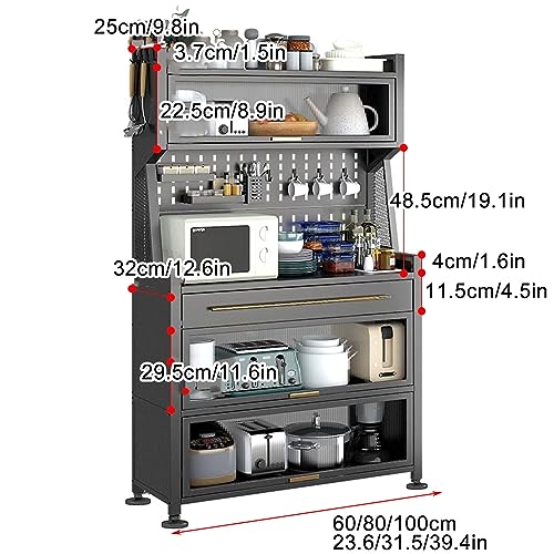 Kitchen Storage Cabinets, Bakers Rack with Drawers, Microwave Stand, with Flip Door Cabinet, Pegboard and Accessories, for Garage Pantry Home Kitchen Spices, Pots ( Color : Gris , Size : L-80CM/31.5IN