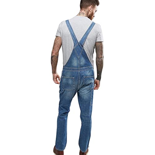 QJBMEI Men's Denim Bib Overalls Fashion Slim One-Piece Jeans
