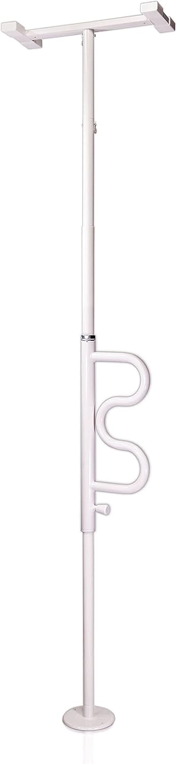 Stander Security Pole and Curve Grab Bar, Elderly Tension Mounted Floor to Ceiling Transfer Pole, Bathroom Safety Assist and Stability Rail, Metallic Black
