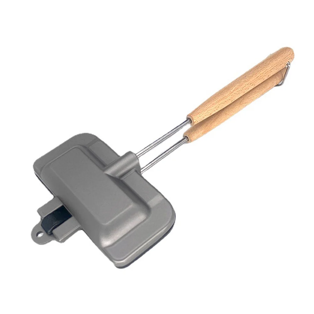 Walmeck Camping Sandwich Baking Pan Double-Sided Sandwich Maker Non-Stick Aluminum Flip Grill Pan with Removable Handle for Breakfast Pancakes Toast Omelets