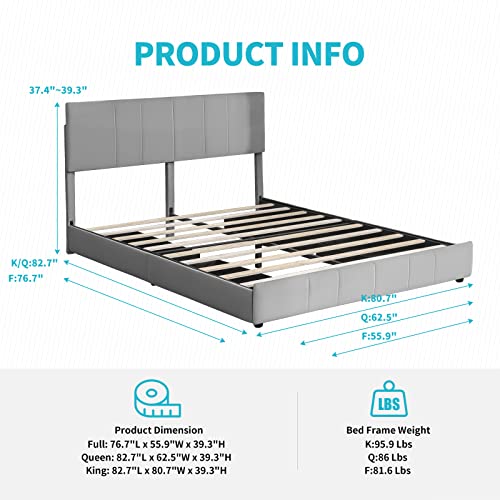 CECER Full Bed Frame with 4 Storage Drawers, Upholstered Storage Bed Platform with Adjustable Headboard for Bedroom/No Box Spring Needed/Easy Assembly/Velvet Fabric (Beige)