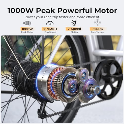 Electric Bike for Adults, 1000W Peak Ebike, 21.7MPH 50Miles City Cruiser Ebikes, 26