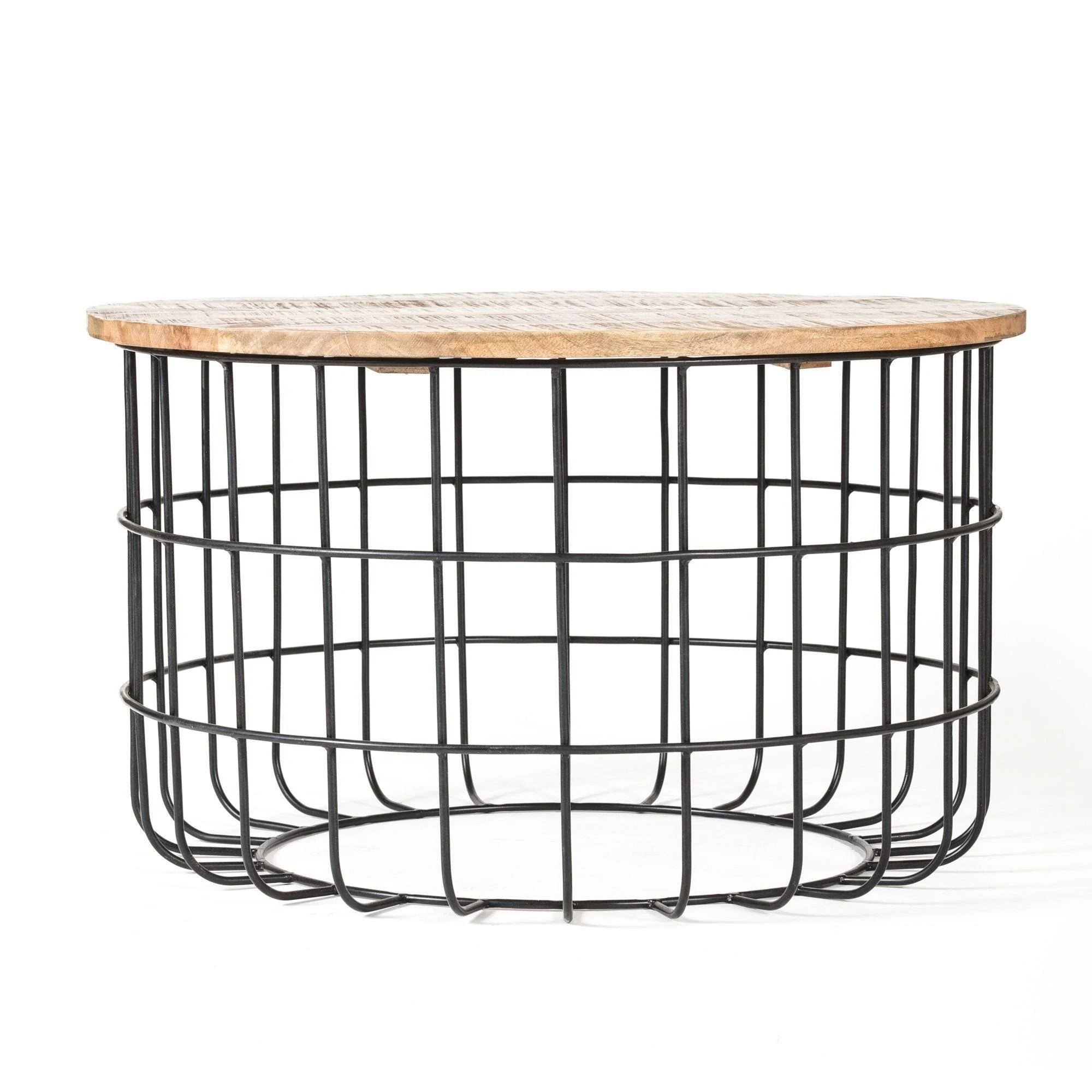 Carbon Loft Chessor Black and Natural Wood Cage Coffee Table