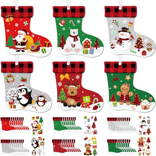 48 Pcs Christmas Craft Kits for Kids Christmas Stockings Christmas Tree Stockings Ornaments Kit Make Your Own Christmas Craft DIY Stockings Cutouts for Holiday Farmhouse Decor