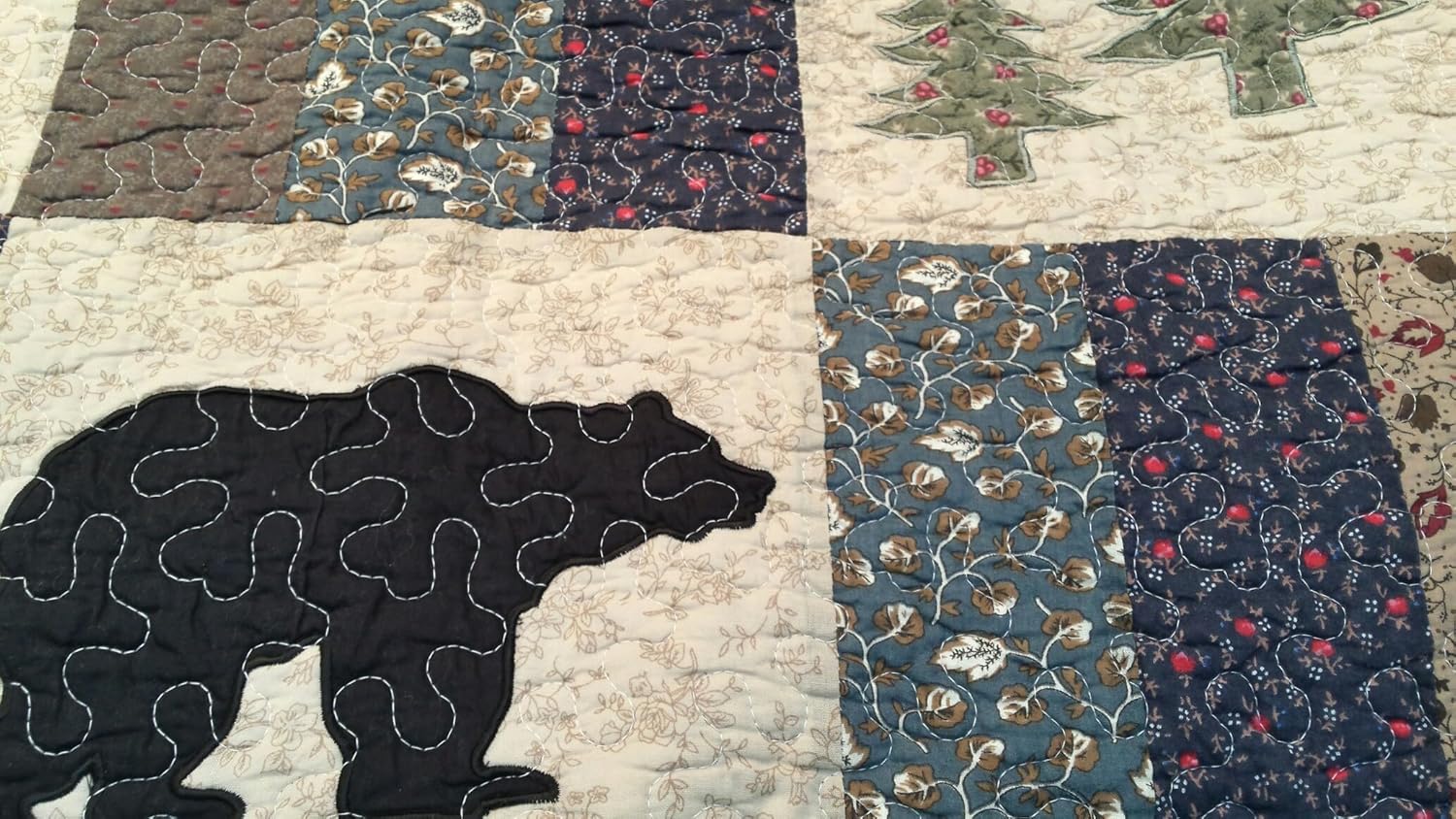 Mountain Highlands Bear Deer Lodge Cabin, All Cotton 3 Piece Queen Quilt Set
