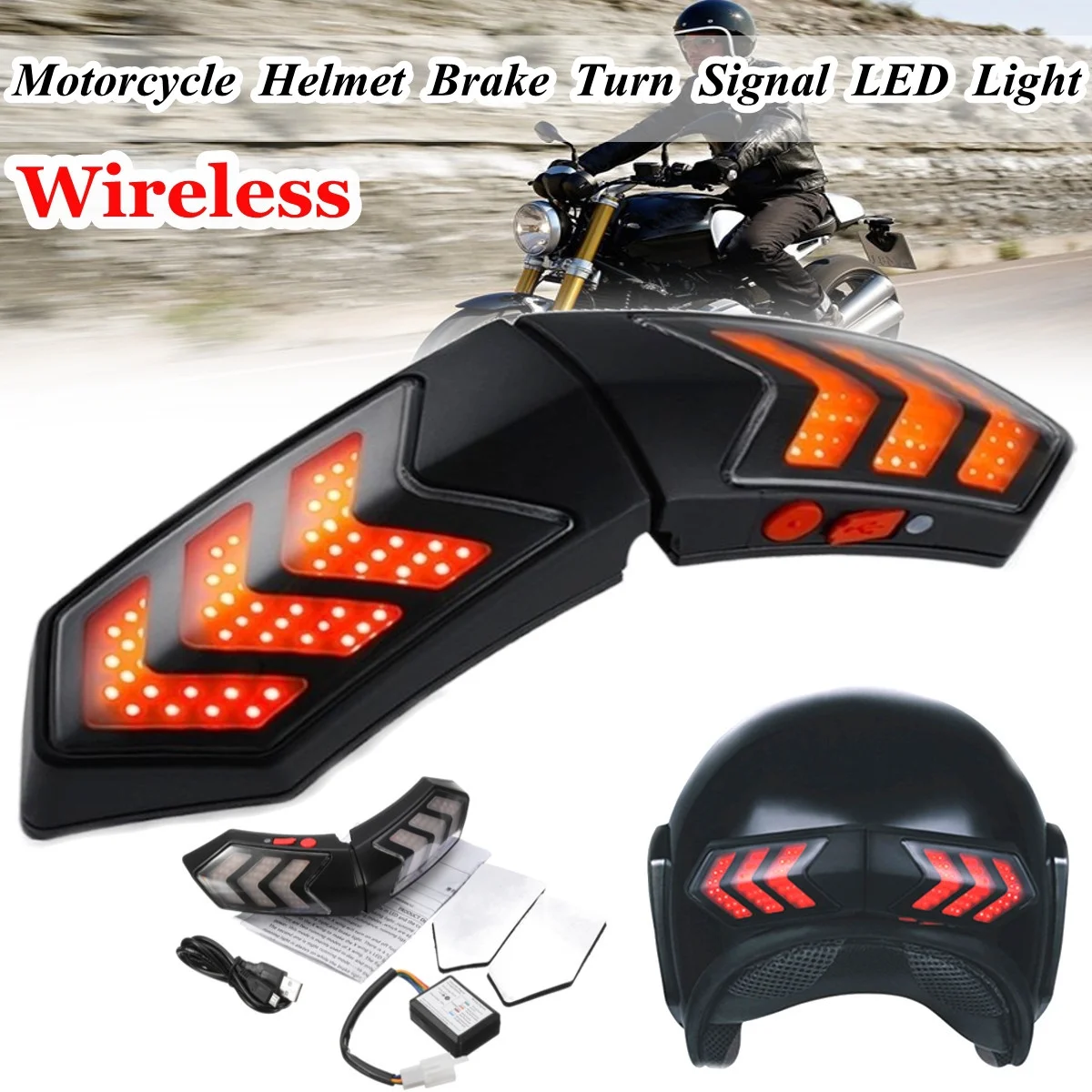 Motorcycle Helmet Wireless LED Safety Brake Stop and Turn Signal Light Indicators