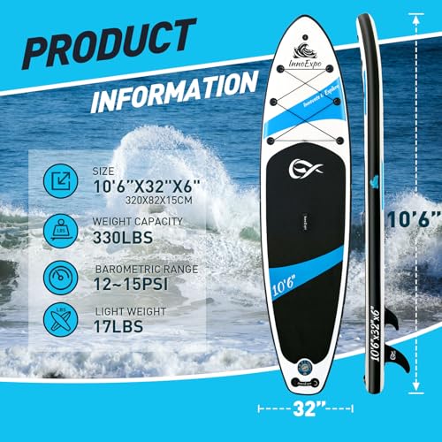 InnoExpo Inflatable Stand Up Paddle Boards with Premium Accessories, Wide Stable SUP Paddle Board Design, Non-Slip Comfort Deck for Youth & Adults