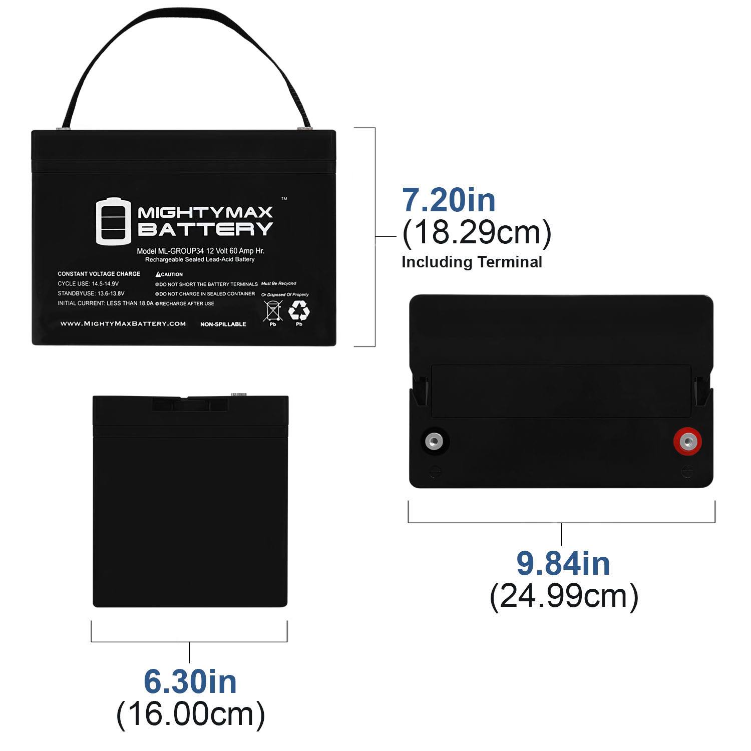 12V 60Ah Group 34 Replacement for Sealed Gel Mk Batteries