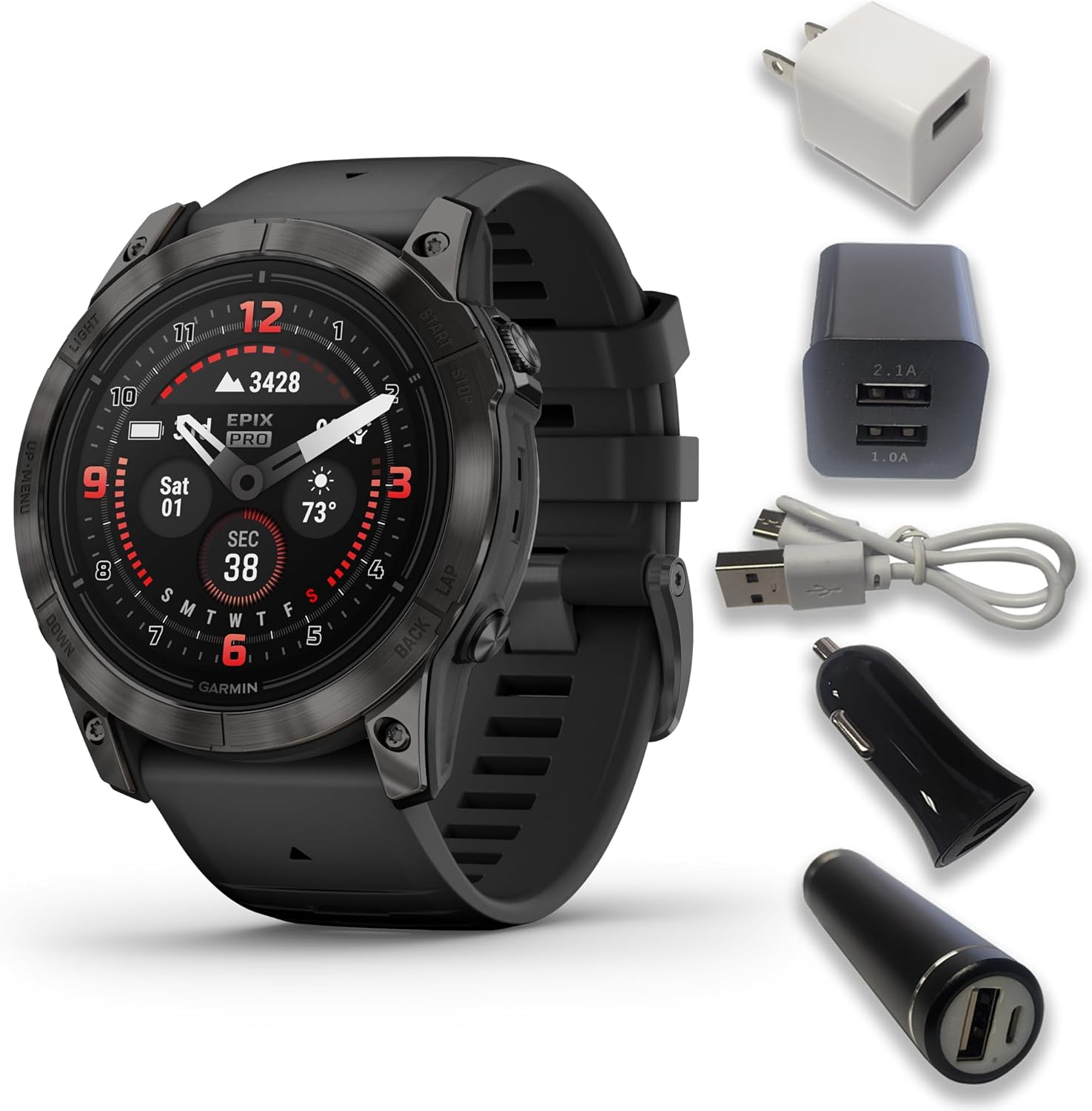Epix Pro Gen 2 Sapphire Titanium 51 mm Watch, AMOLED Display, Up to 31 Days Battery Life, Multisport & Outdoor GPS Smartwatch Bundle, Compatible with Garmin