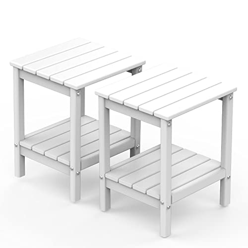 Adirondack-Outdoor-Side-Table | Wood Grain | 14 x 13 Inches | HDPE Plastic | All Weather | Dark Brown | Outside End Tables | Storage Shelf | for Patio Porch