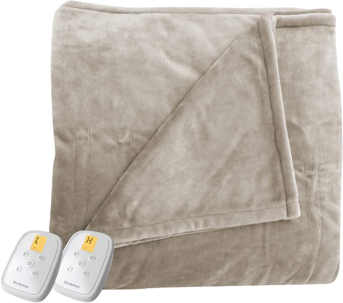 Brookstone Home Decor - King Size Ultra Soft Velvet Electric Heated Throw - Built-In Remote 10 Heat Settings & Auto Shut Off Machine Washable - Warm & Cozy Living Room & Bedroom Blankets (Grey Pumice)