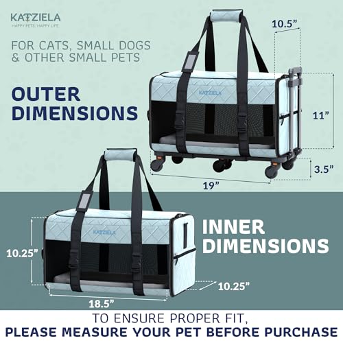 Pet Carrier Airline Approved - Dog Carrier with Wheels - TSA Airline Approved Dog Carrier - Rolling Pet Carrier with Wheels for Small to Medium Size Cat or Dog - Airplane Cabin Animal Friendly Luggage
