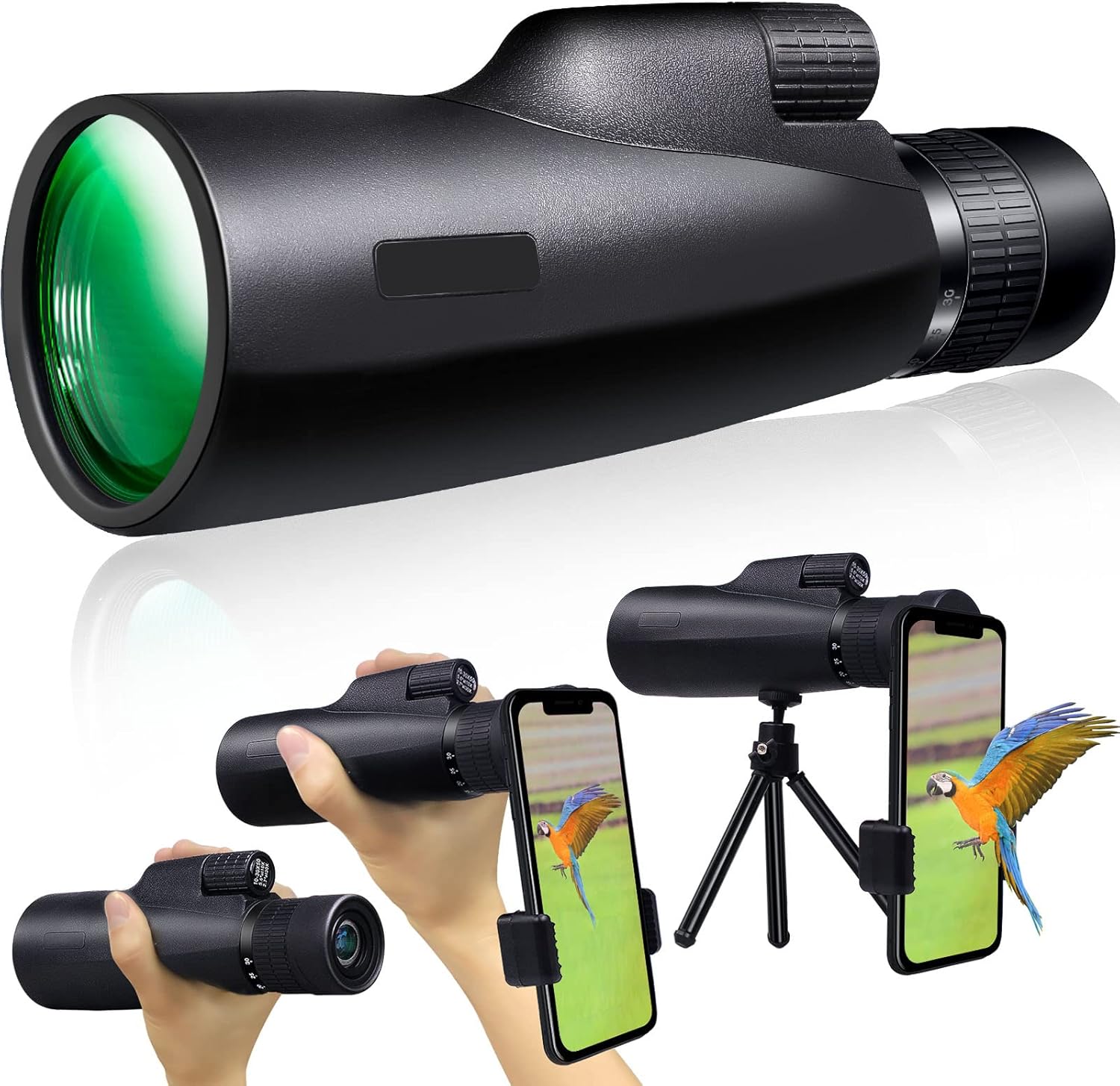 30x50 HD Monocular Telescope, 2022 Upgraded High Power Waterproof Monocular with Smartphone Adapter Stable Tripod Portable BAK4 Prism FMC Monoculars for Bird Watching Hunting Camping Concert
