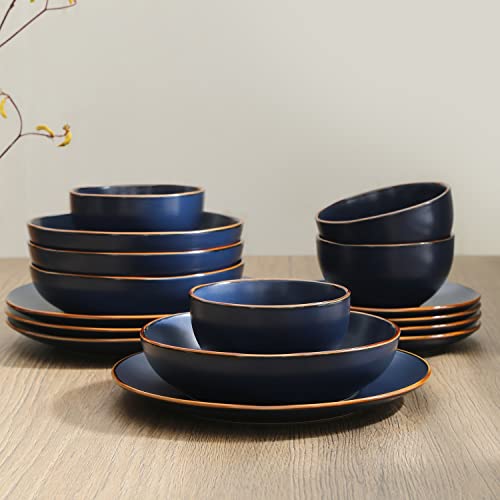 Stone Lain Brasa Modern Stoneware 32 Piece Dinnerware Sets, Plates and bowls Sets, Dish Set for 8, Blue