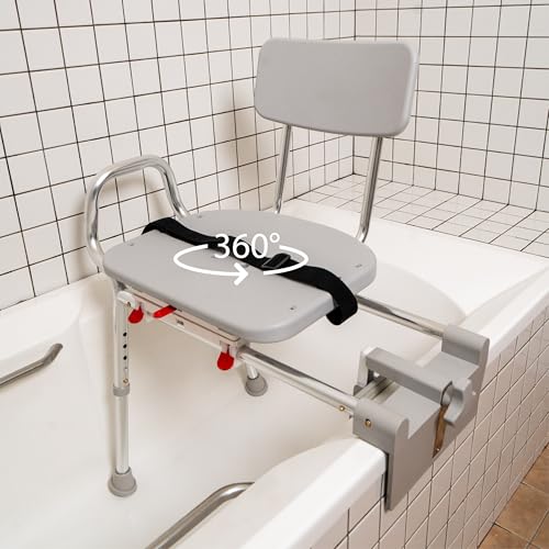 Eagle Health Supplies Tub-Mount Swivel Sliding Shower Transfer Bench, 360 degree swivel, Grab Bar, Rust-Resistance, No Tool Assembly