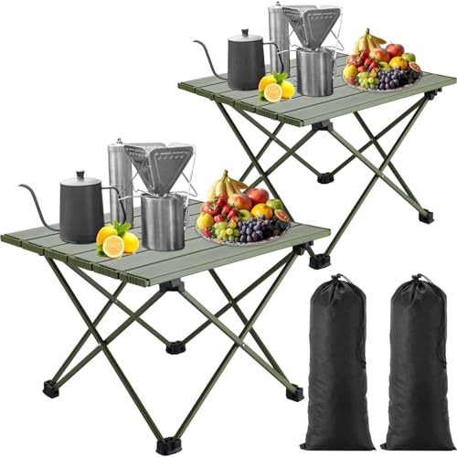 2 Pcs Small Camping Table Portable Folding Beach Side Tables Outdoor Lightweight Aluminum Camping Table with Carry Bag Camping Accessories for Outdoor Cooking Picnic Travel(Black)