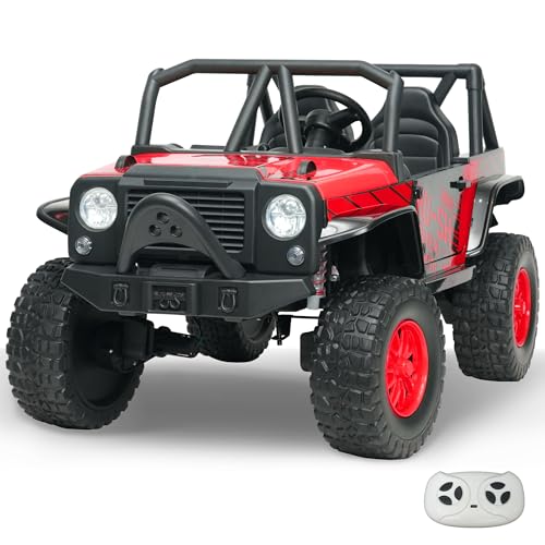 24V 5AH 2 Seater Power Wheels for Kids, 4WD Kids' Electric Vehicles with Remote Control for Girls Boys, UTV Ride On Car for Kids, Spring Absorber, Wireless Bluetooth (Red)
