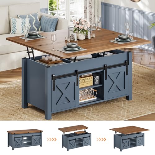 SEDETA Lift Top Coffee Table, 4 in 1 Multi-Function Convertible Coffee Tables with Storage and Hidden Compartment, Farmhouse Coffee Table Converts to Dining Table for Living Room, Grey