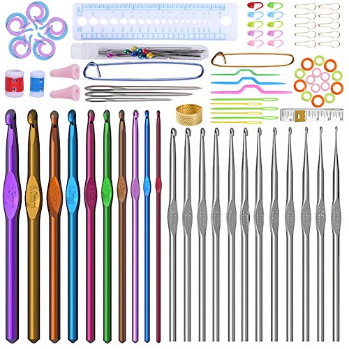 KOKNIT Crochet Hooks Set with Case,9 Ergonomic Crochet Hooks with Soft Grip,12 Aluminum,Full Crochet Kit for Beginners Adults with Crochet Tools and Accessories