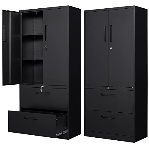 Letaya Metal Storage Cabinets for Home Office,File Cabinet with Adjust Shelves and Lock,2 Drawers Filing Cabinets-Hang Legal/Letter/A4/F4 Size Filing-Black