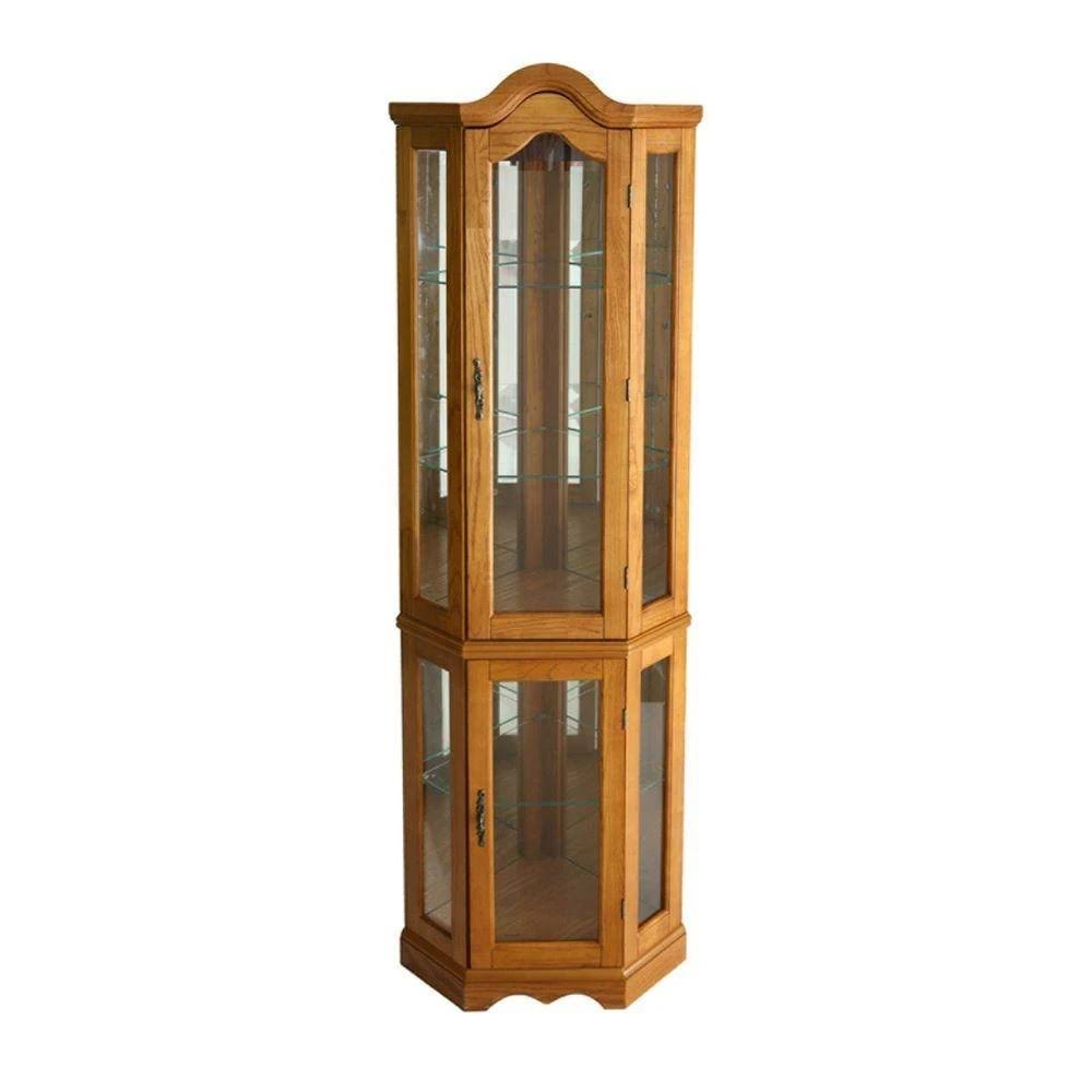 Southern Enterprises Priscilla Golden Oak Glass Door Curio Cabinet, Golden Oak with Antiqued Hardware
