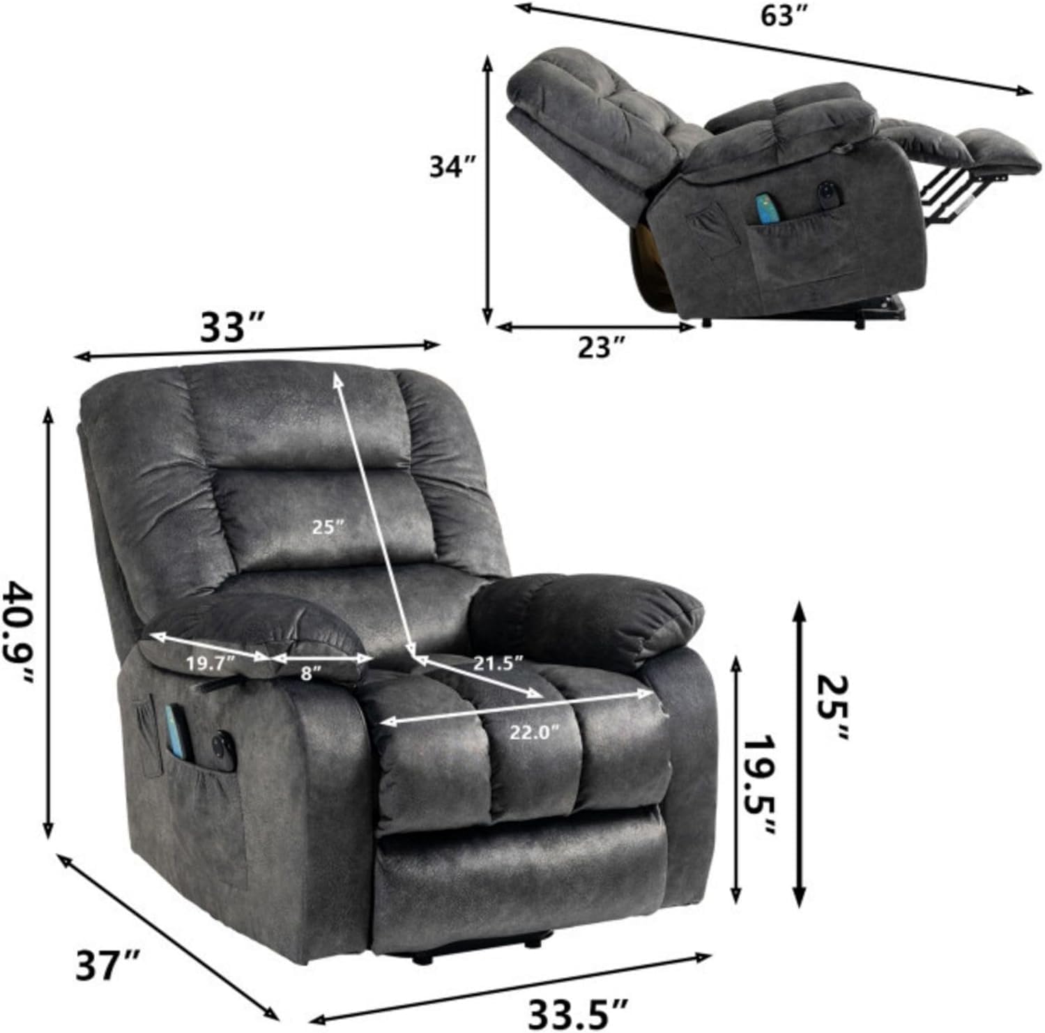 Large Fabric Power Lift Chairs Recliner for Elderly Oversized Dual Motor Lift Recliner, Electric Recliner Chair with Infinity Position, Heat and Massage, USB Ports