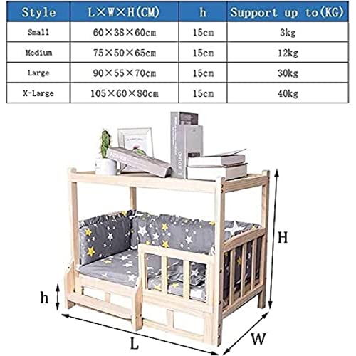 2-layer wooden dog bed, elevated solid wood dog bed double layer pet bed, with mattress,suitable for small and medium-sized dogs and cats elevated pet sofa, Small