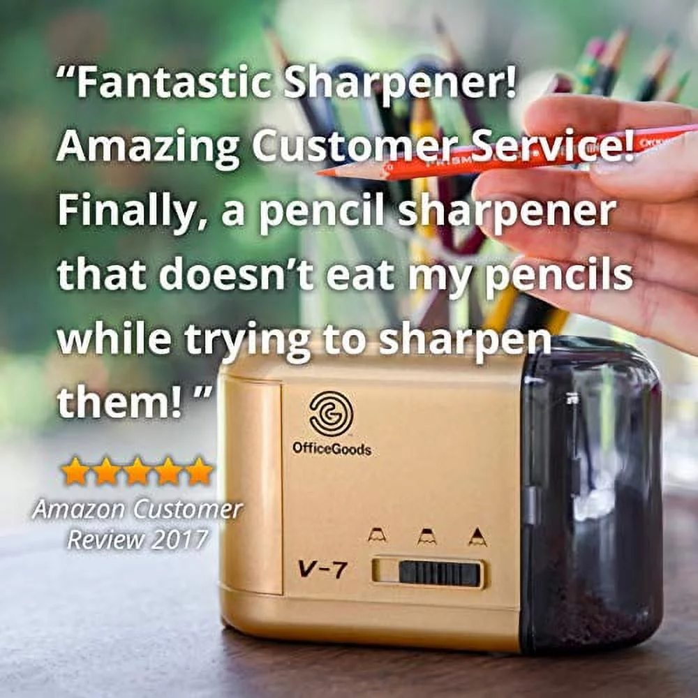 OfficeGoods Electric Pencil Sharpener in Gold - Battery or Cord Powered