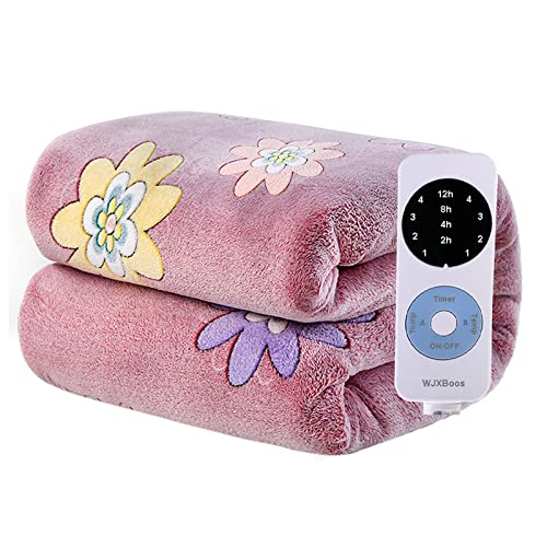 WJXBoos Electric Blanket,Heated Blanket Flannel,Dual Control,4 Heat Settings,12 Hours Timer Auto Off Heated Throw Blanket,Fast Heating (Blue,King(71