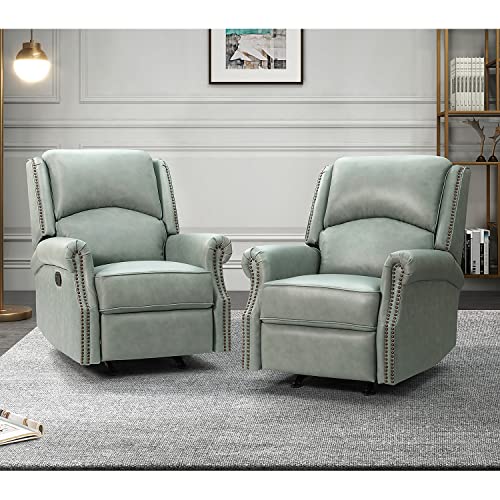 HULALA HOME Genuine Leather Recliners Set of 2 with Adjustable Backrest & Footrest, Modern Manual Reclining Chairs with Nailhead Trim, Home Theater Sofa Chairs for Living Room Bedroom, Brown