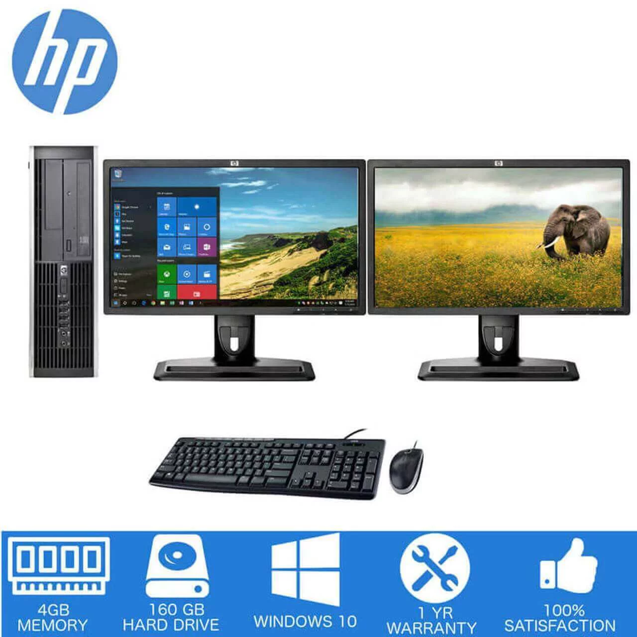 HP-Elite Desktop Computer PC – Intel Core 2 Duo - 4GB Memory – 160GB Hard Drive - Windows 10- with Dual 19