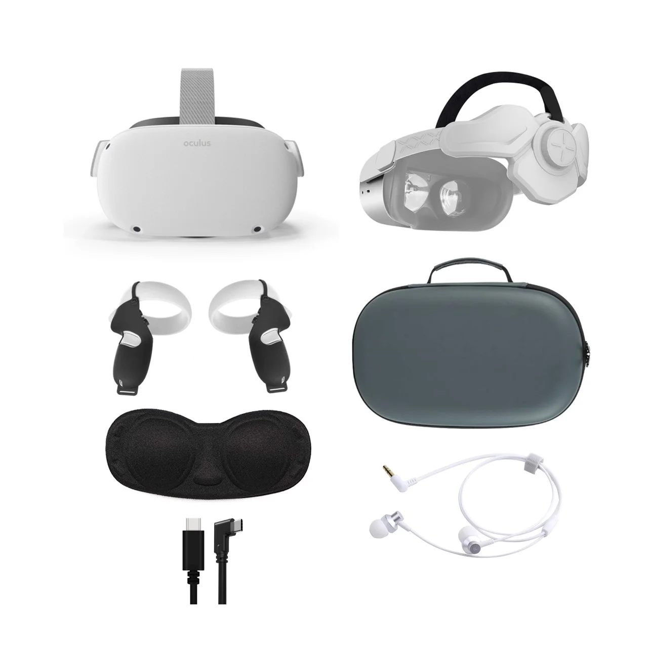 2021 Oculus Quest 2 All-In-One VR Headset, Touch Controllers, 256GB SSD, Glasses Compatible, 3D Audio, Mytrix Head Strap, Carrying Case, Earphone, Link Cable (3M), Grip Cover, Lens Cover