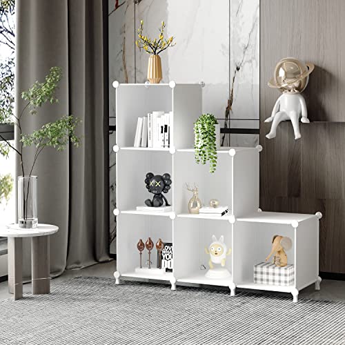 AWTATOS Cube Storage Organizer, Storage Cubes Shelves Bookshelf, 6 Cube Closet Organizers and Storage, DIY Stackable Plastic Clothes Organizer Shelving for Bedroom, Home, Translucent