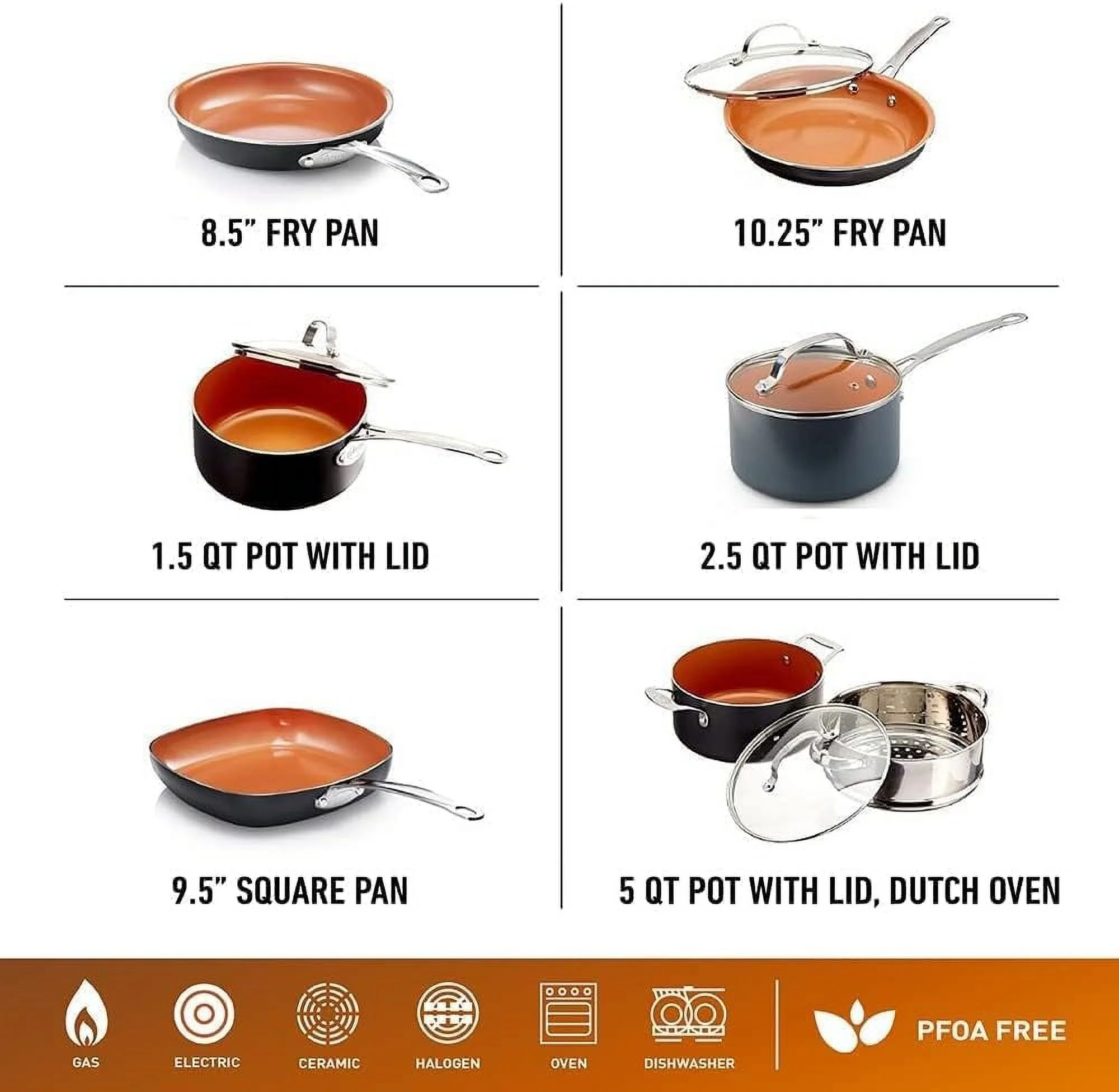 Gotham Steel Pots and Pans Set, 12 Pieces Kitchen Set with Non-Stick Ti-Cerama Copper Coating – Includes Skillets, Fry Pans and Stock Pots, Ocean Blue