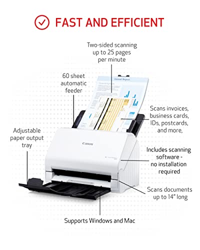 Canon imageFORMULA R30 - Office Document Scanner, Auto Document Feeder, Duplex Scanning, Plug-and-Scan Capability, No Software Installation Required