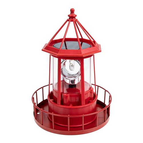 Operitacx Solar Powered Rotating Lighthouse Lamp - Waterproof Solar Lighthouse Outdoor Garden Decor, Led Yard Light for Patio, Lawn, and Pathway (Red)