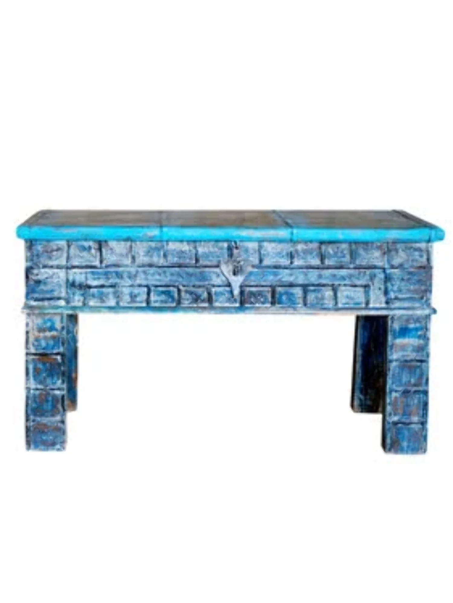 Blue Rustic Console Table Handmade Storage Chest Entryway Hall Table Accent