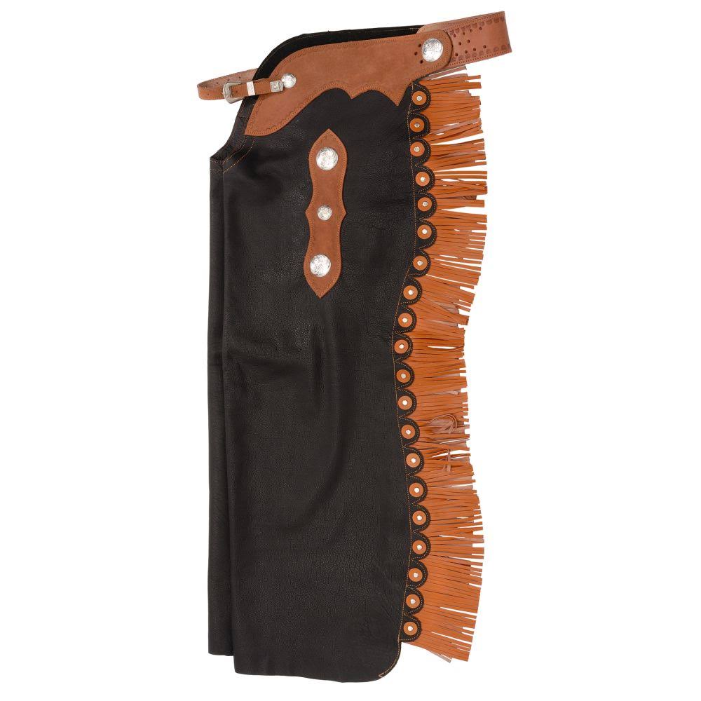 Tough-1 Smooth Leather Reining Cowboy Chaps, Black, M